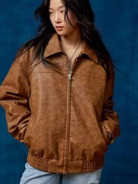 NWT Urban Outfitters BDG Sean Faux Leather Harrington Jacket- Sz. Large- brown